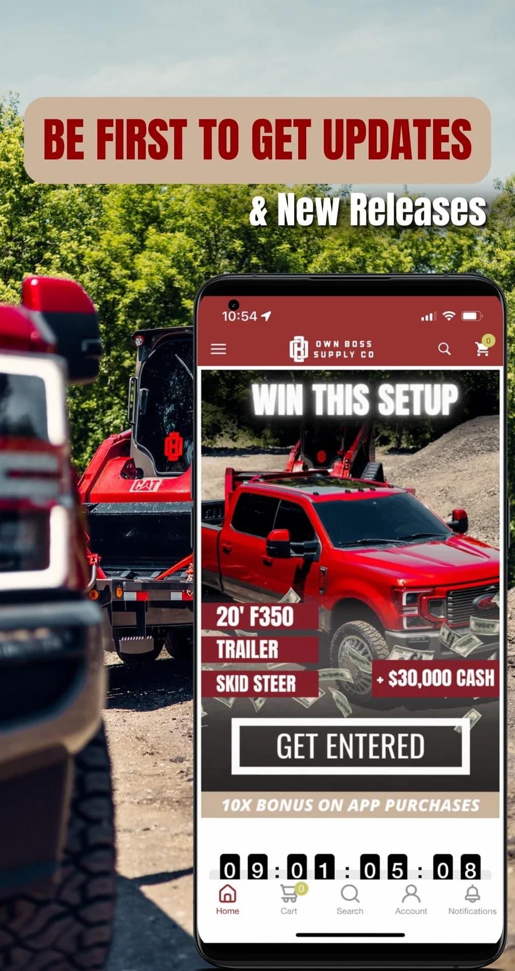 Own Boss Supply Co mobile app promotional artwork featuring a truck giveaway