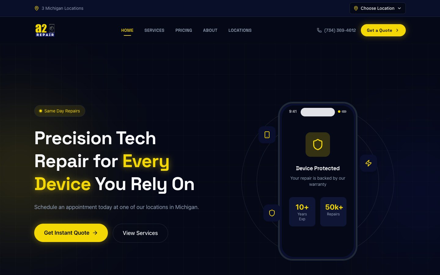 A2 Phone Repair desktop website preview
