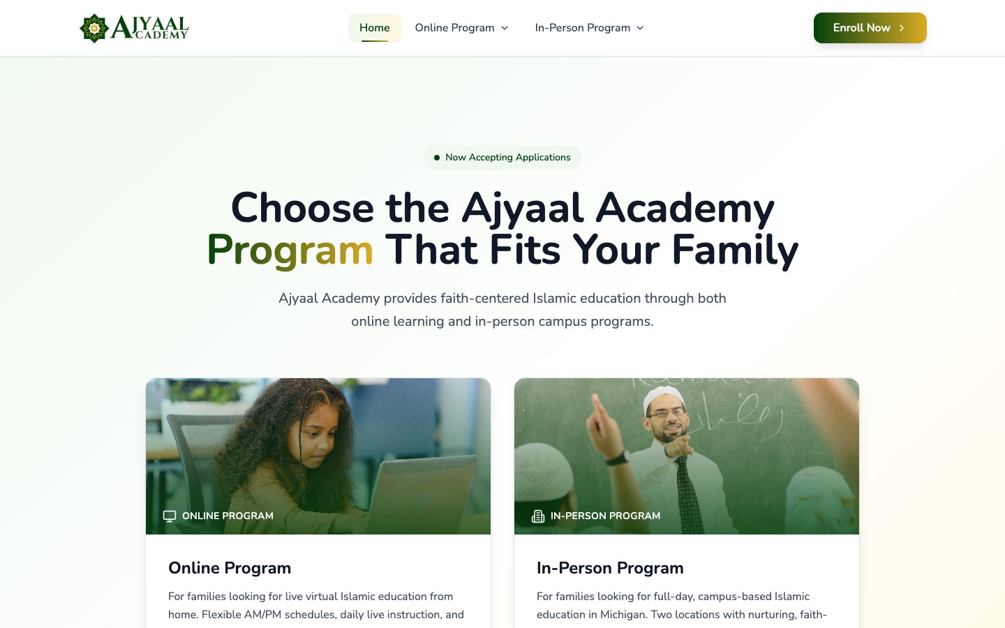 Ajyaal Academy desktop website preview