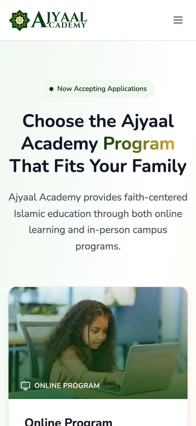 Ajyaal Academy mobile website preview