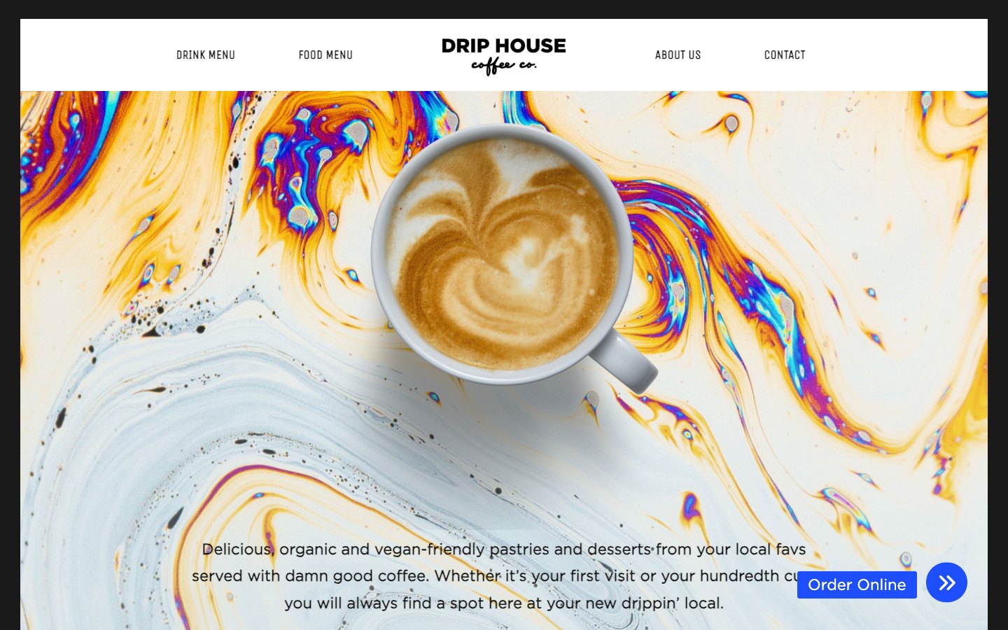Drip House Coffee desktop website preview