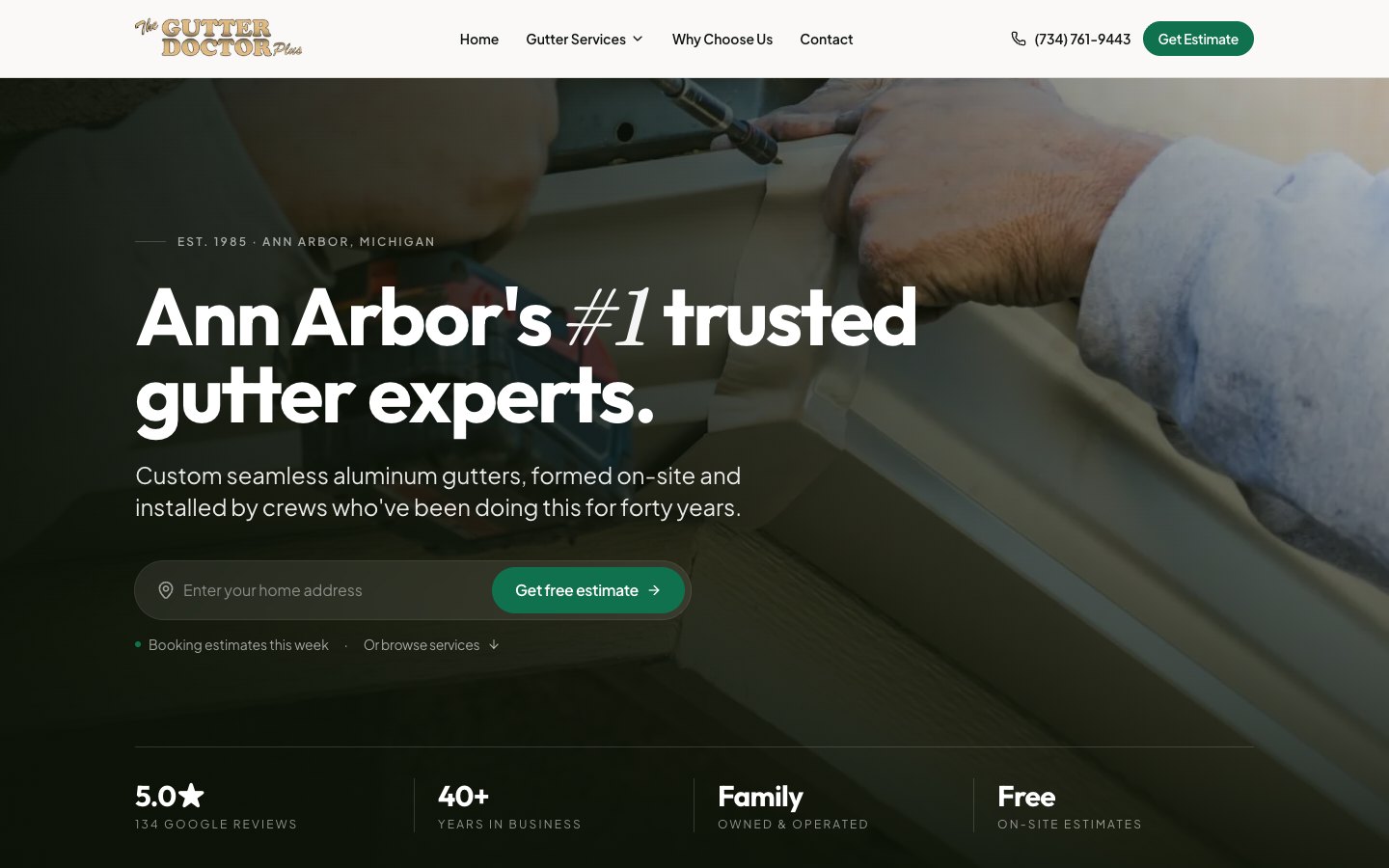 The Gutter Doctor Plus desktop website preview
