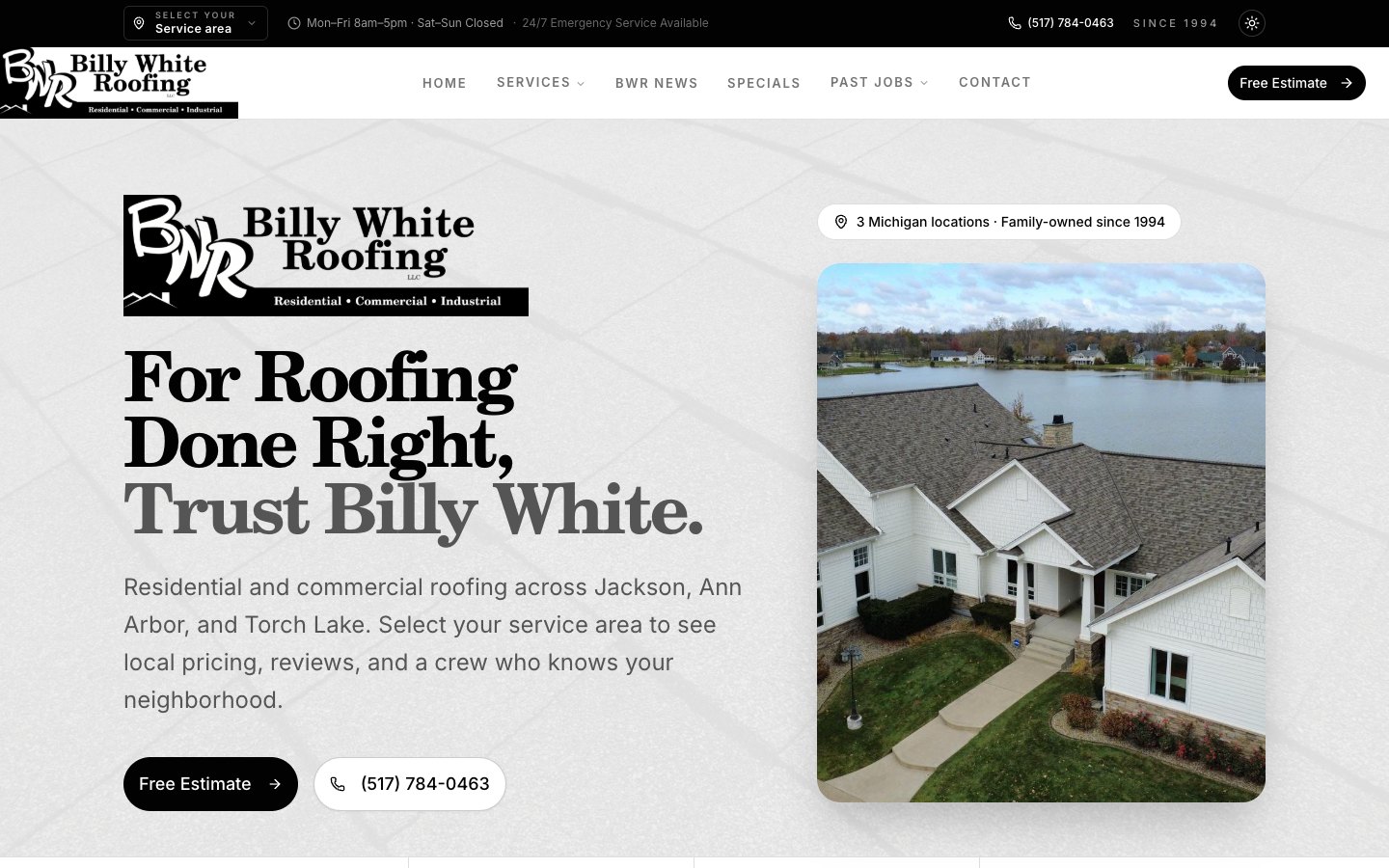 Billy White Roofing desktop website preview