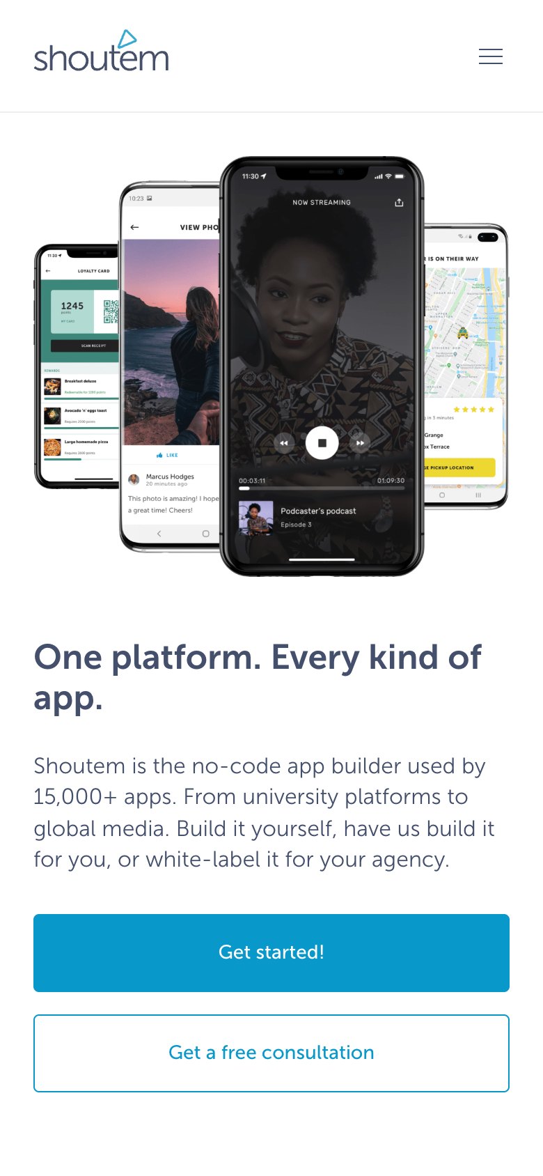 Shoutem mobile website preview